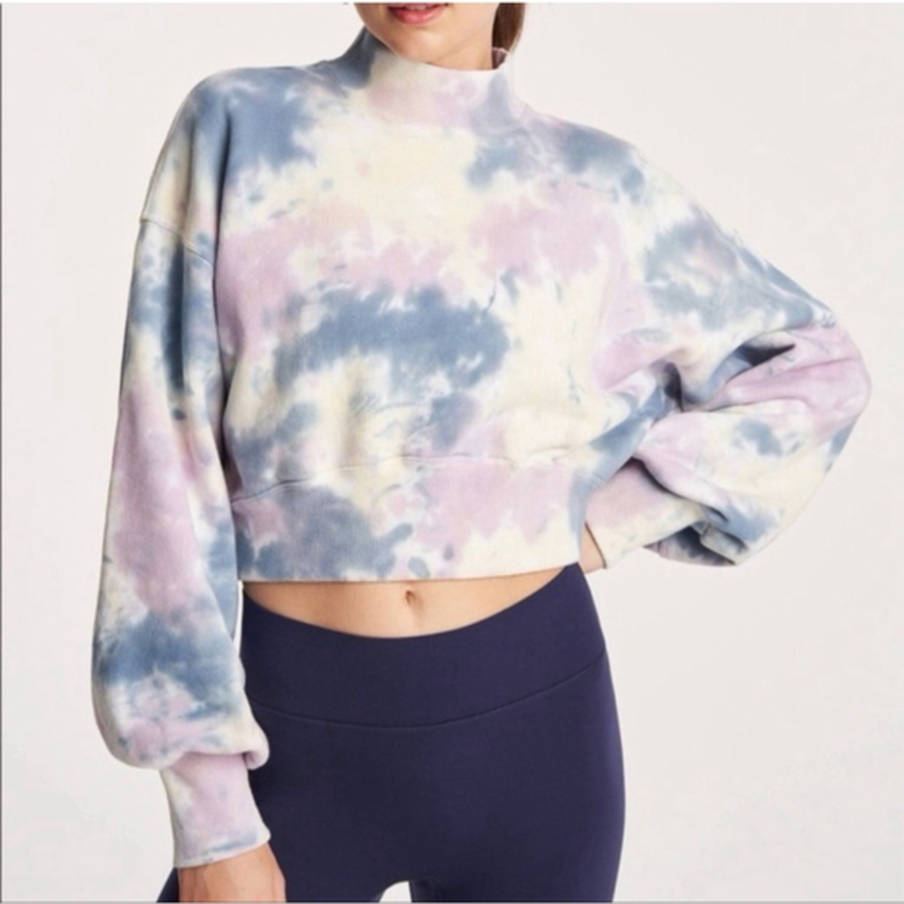Spiritual Gangster Made in USA Tie Dye Mock Neck Crop Sweatshirt Small